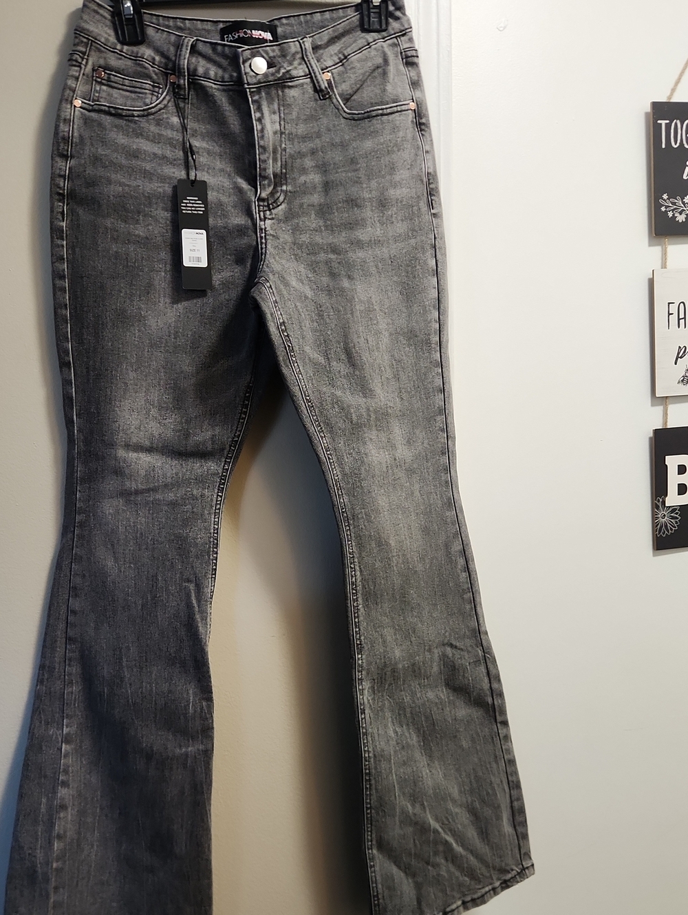 Fashion Nova Gray Washed Flare Jeans